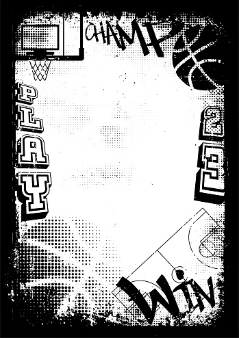 Basketball urban style grunge, distressed frame, border vector sport background with copy space.