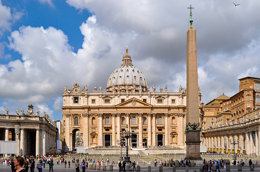 Vatican - May 2018: St. Peter's basilica on St. Peter's square in Vatican, center of Rome, Italy