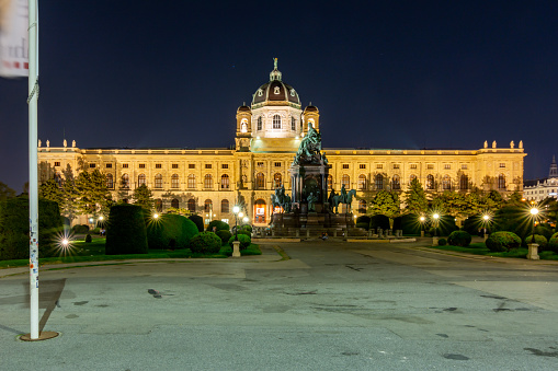 Vienna, Austria - April 2019: Museum of Art History (Kunsthistorisches museum) on Maria Theresa square (Maria-Theresien-Platz) at night