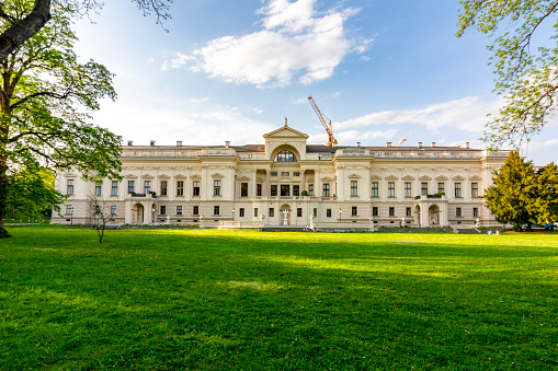 Vienna, Austria - April 2019: Liechtenstein Garden palace and gardens in Vienna
