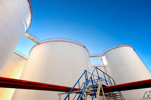 oil storage tanks and pipelines in petrolium refinery area
