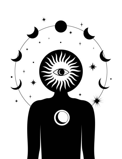 istock The sun is on your shoulders. Phases of the moon around the head. 1910421133