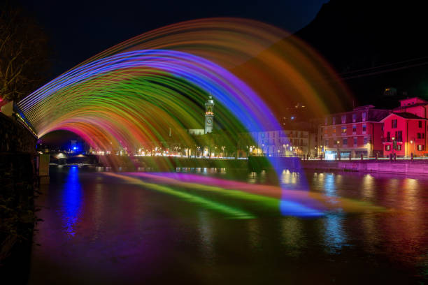 istock Water jets illuminated with colored lamps 1910448071