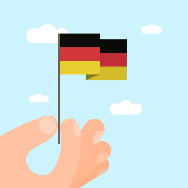 Vector illustration of An illustration of a hand-held German national flag. This minimalist style vector illustration is suitable for use on websites, web banners, posters, mailing templates, and social media.