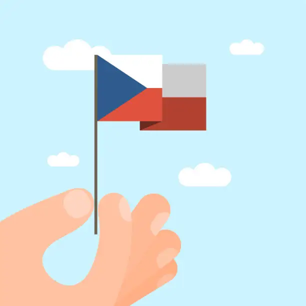 Vector illustration of An illustration of a hand-held Czech national flag. This minimalist style vector illustration is suitable for use on websites, web banners, posters, mailing templates, and social media.