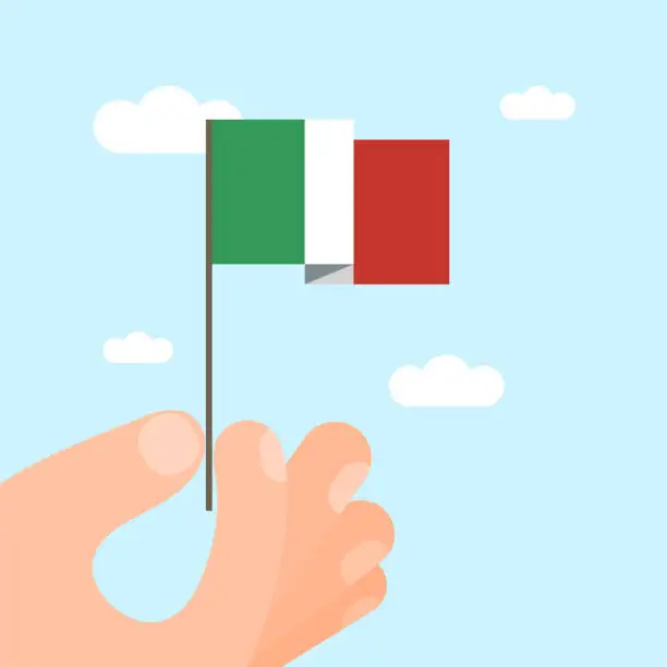 Vector illustration of An illustration of a hand-held Italian national flag. This minimalist style vector illustration is suitable for use on websites, web banners, posters, mailing templates, and social media.