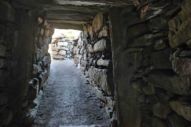 Clickimin Broch Passage in Clickimin Broch in Shetland, Scotland broch of clickimin stock pictures, royalty-free photos & images