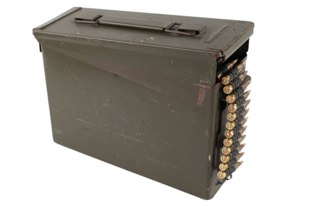 istock Ammo belt with cartridges in ammunition boxes 1910635951