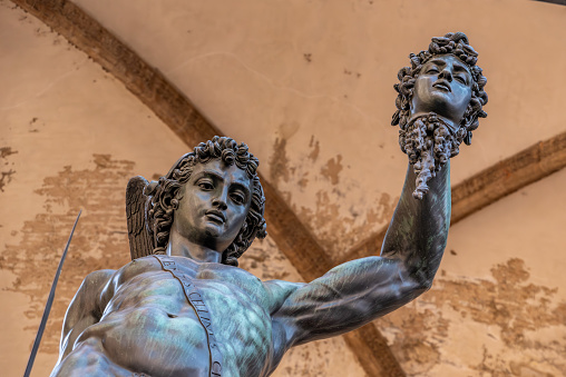 Statue of Perseus beheading the Medusa by Benvenuto Cellini at the Loggioa dei Lanzi in Florence, Italy