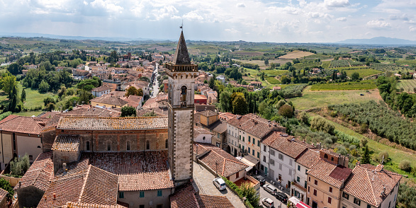 Aerial view of little medieval Vinci town in the Tuscany, birth place of genius Leonardo da Vinci