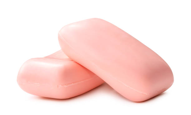 istock Two dry pink soap bars in stack isolated on white background with clipping path 1910749822