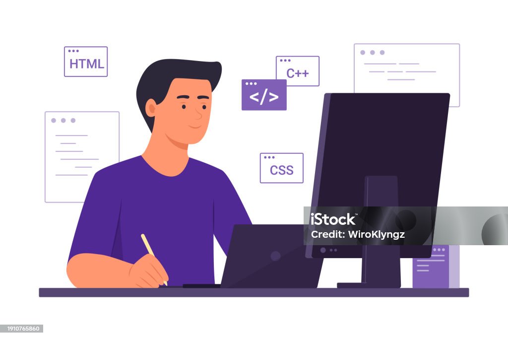 Programmer Man Process Coding For Software Development Concept ...