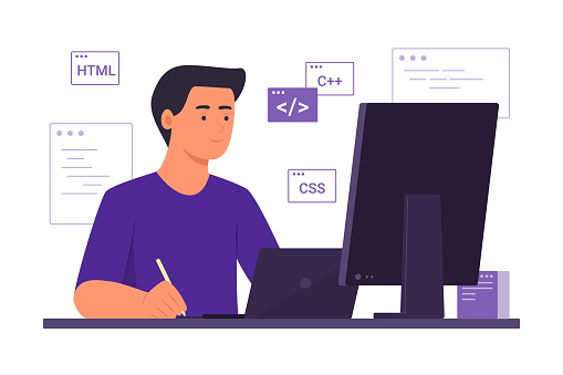 Programmer Man Process Coding For Software Development Concept ...