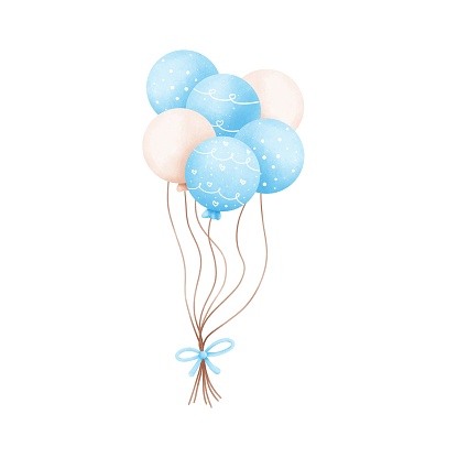 Watercolor blue balloons bunches illustration.Birthday party decoration,Christmas,Baby shower,Greeting cards.