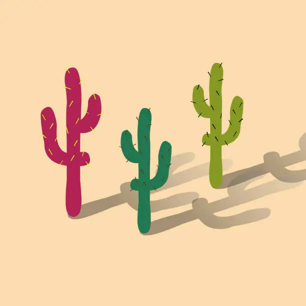 Vector illustration of Isometric Cactus - Small Town - Desert Plants - Destination Middle East - Travel Spot - Locations - Places in Middle East - Visit Desert - Sand Architecture - Sand Cacti - Landmark