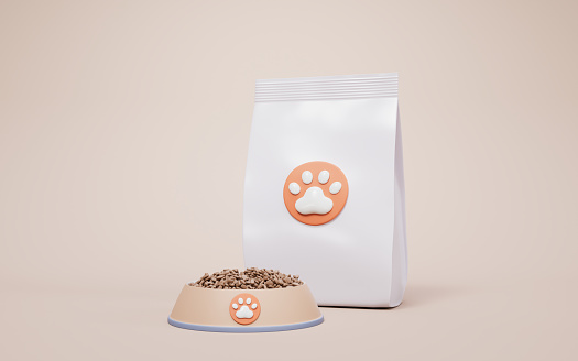 White pet food package bag, 3d rendering. 3D illustration.