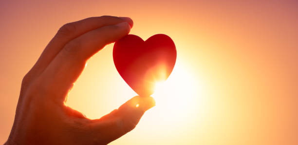 istock Hand holding heart at sunset. 1910857926