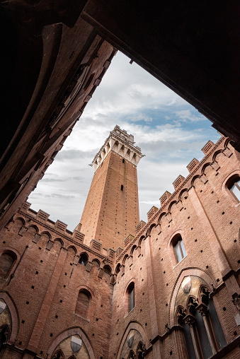 The courtyard of the Palazzo Pubblico in the center of Siena, Italy