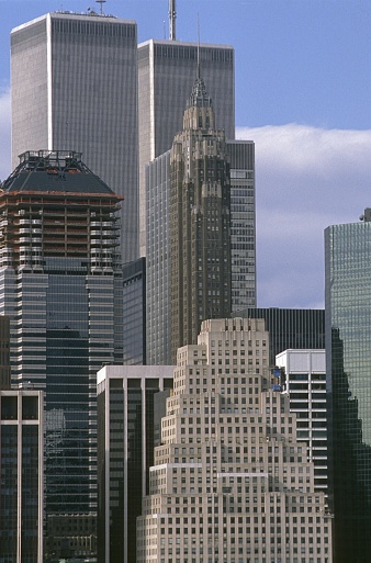 New York City, NY, USA, 1985. Office buildings at the southern tip of Manhattan.