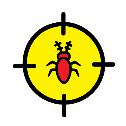 Vector illustration of a hand drawn cockroach in the middle of crosshairs against a white background.