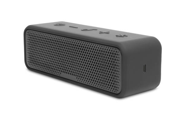 istock One black portable bluetooth speaker isolated on white. Audio equipment 1911046896
