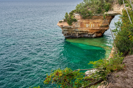 The emerald waters of Miners Castle at Pictured Rocks National Lakeshore.