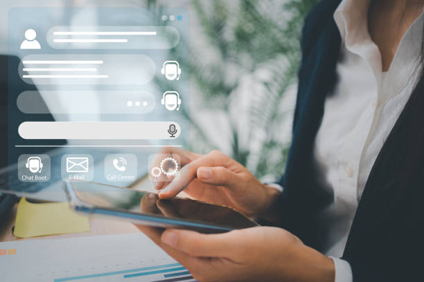 istock Person use customer service and support live chat with chatbot and automatic messages, Artificial intelligence, and CRM software technology. AI Chatbot smart digital customer service application. 1911178618
