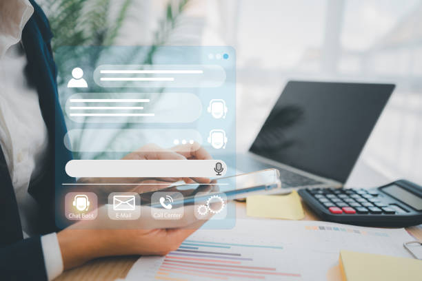 istock Person use customer service and support live chat with chatbot and automatic messages, Artificial intelligence, and CRM software technology. AI Chatbot smart digital customer service application. 1911179131