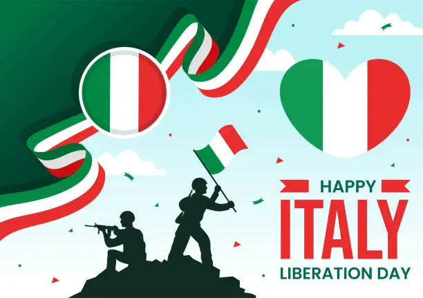 Vector illustration of Happy Italy Liberation Day Vector Illustration on April 25 with Waving Flag Italian and Ribbon in Holiday Holiday Flat Cartoon Background