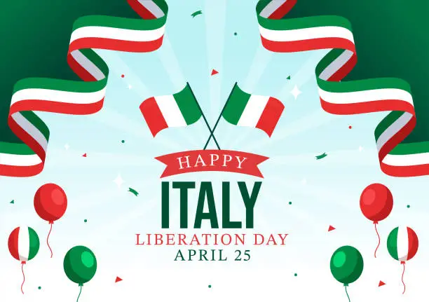 Vector illustration of Happy Italy Liberation Day Vector Illustration on April 25 with Waving Flag Italian and Ribbon in Holiday Holiday Flat Cartoon Background