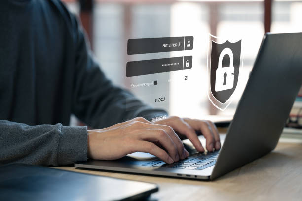 computer security system,User authentication system with username and password, cybersecurity concept, information security and encryption,secure Internet access, technology and cybernetics. stock photo