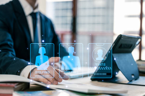 istock Human resources and management concept. check resume, Screening employee information, job applicants, staff icons for human development recruitment leadership and customer target group 1911221381