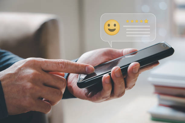 istock customer services best excellent business rating experience. Satisfaction survey concept. Hand of a businessman chooses a 5 Star Satisfaction. 1911225015