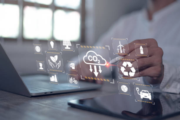 istock Co2, concept of carbon dioxide problem and CO2 release into the environment, global warming, sustainable development Businessman investigates and solves world problems. Renewable energy 1911263082