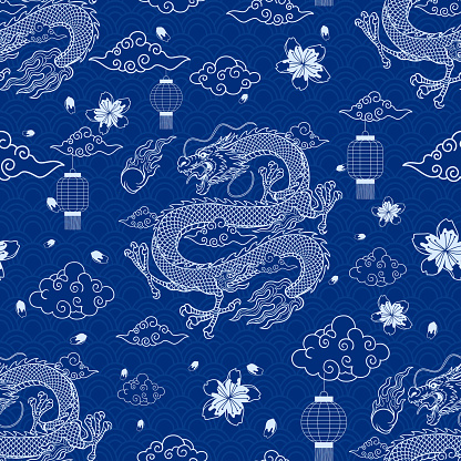 Vector of Oriental Dragon Seamless Pattern for Textile and Decoration