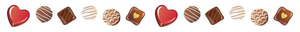 set of chocolate candies in different shapes and colors. - white background valentines day box heart shape stock-grafiken, -clipart, -cartoons und -symbole