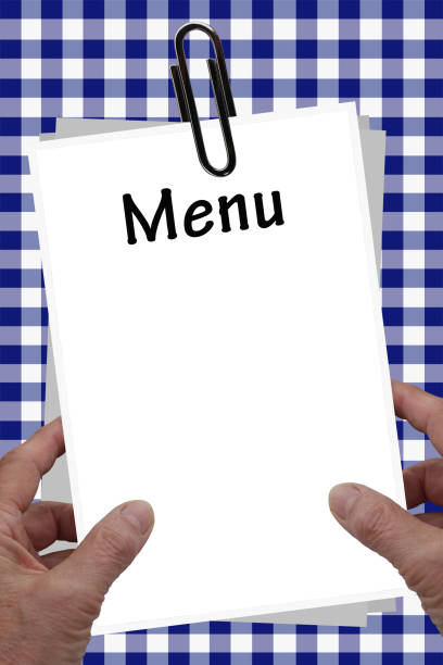 Menu on a sheet of paper held by a person  Blank menu  Text space