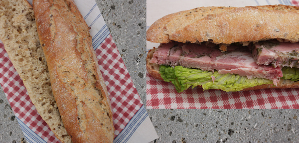 French baguette sandwich with parsley ham