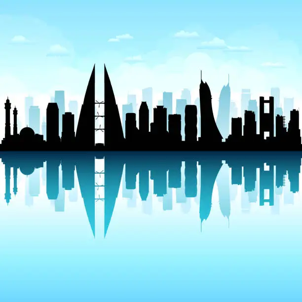 Vector illustration of Manama, Bahrain. (All Buildings Are Moveable, Complete and Highly Detailed)