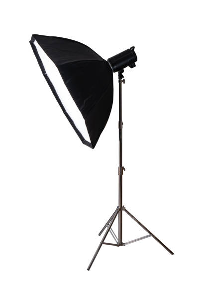 istock Softbox with flash on tripod stand isolated on white background. 1911599084
