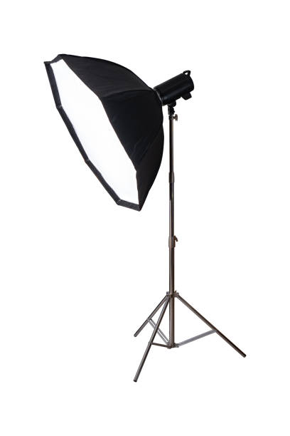 istock Softbox with flash on tripod stand isolated on white background. 1911599085