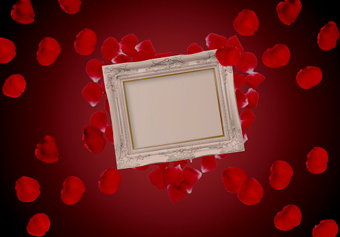 Heart of rose flower petals with picture frame