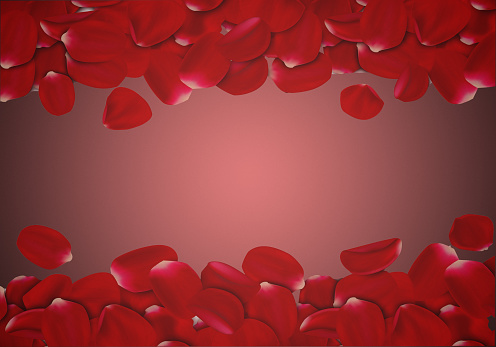 Love frame. red rose petals