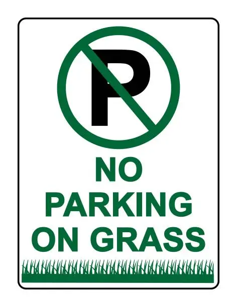 Vector illustration of No parking on grass. Ban sign with symbol and text