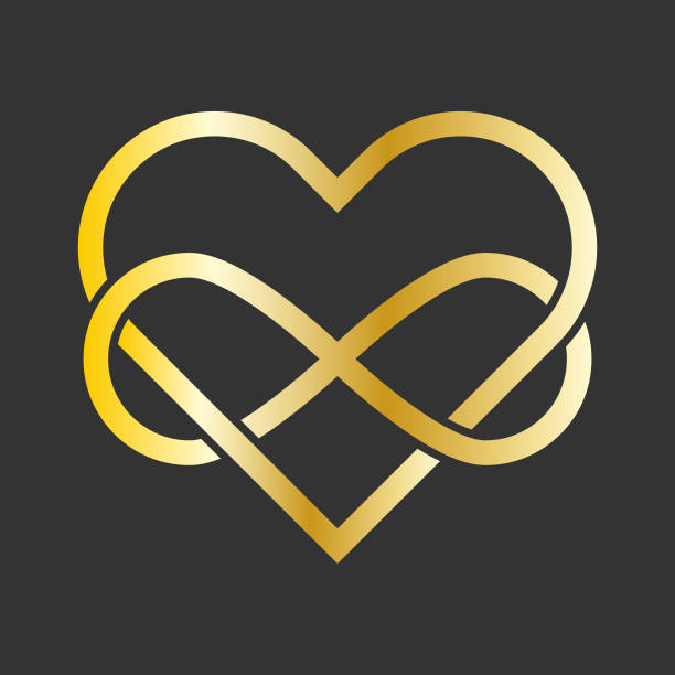 Golden sign Love forever. Intertwined Heart with the sign of Infinity. Vector illustration on black background Golden sign Love forever. Intertwined Heart with the sign of Infinity. Vector illustration on black background celtic knot symbol of eternal love stock illustrations