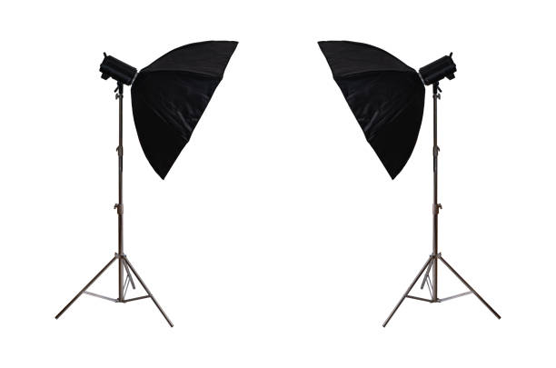 istock Softbox with flash on tripod stand isolated on white background. 1911602287
