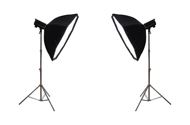 istock Softbox with flash on tripod stand isolated on white background. 1911602292