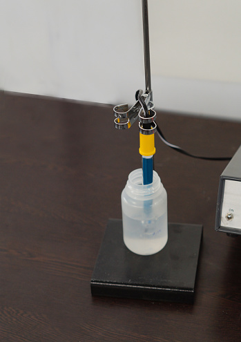 Close-up view of Electric Magnetic stirrer equipment to stirr solutions in chemical or pharma laboratory