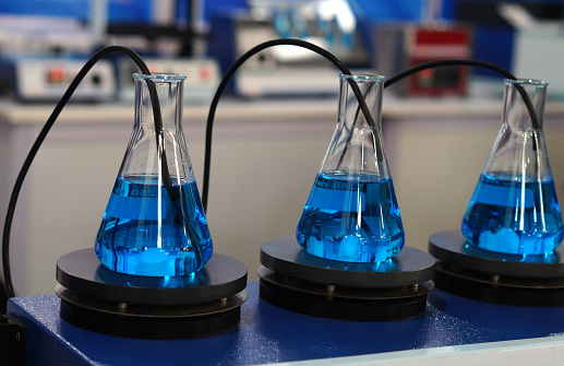 Close-up view of Electric Magnetic stirrer equipment to stirr solutions in chemical or pharma laboratory