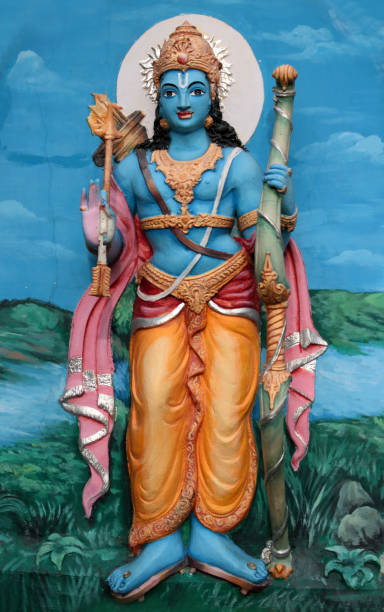 Wall art or mural of Indian Hindu God Rama in a temple Wall art or mural applied to and made integral with a wall of Indian Hindu God Rama in a temple ramayana stock pictures, royalty-free photos & images